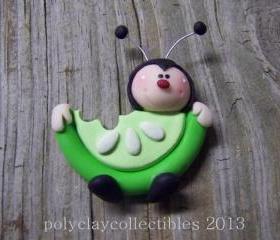 Ladybug Holding Honeydew Watermelon - Polymer Clay - Pin - Brooch 